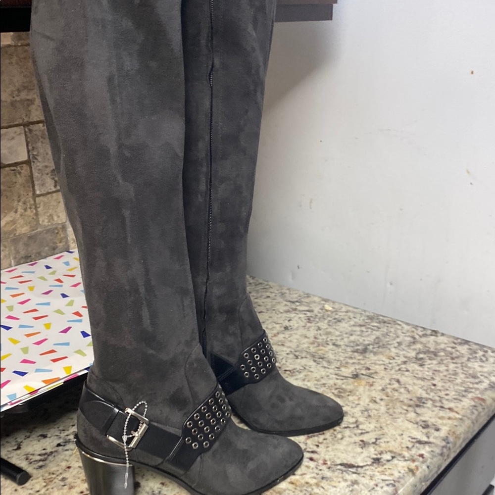 Michael Kors Black Heeled Boots with Studded Ankle Strap - Picture 2 of 6